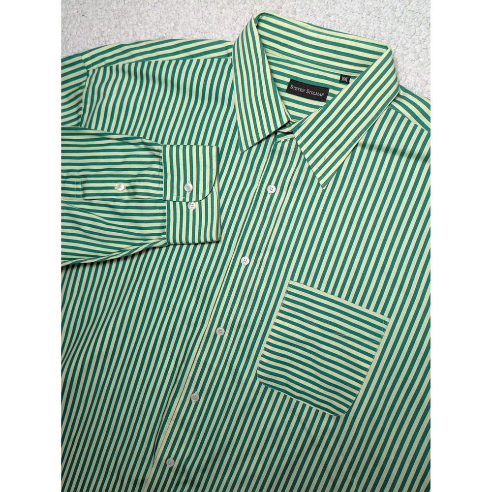 Vintage Steven Stolman Mens XXL Green Cream Striped Button Down Shirt